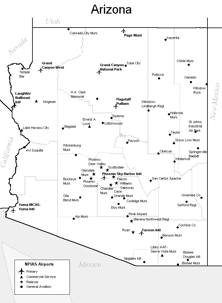 Arizona Airport Map Arizona Airports