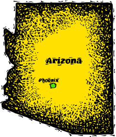 Arizona woodcut map showing location of Phoenix